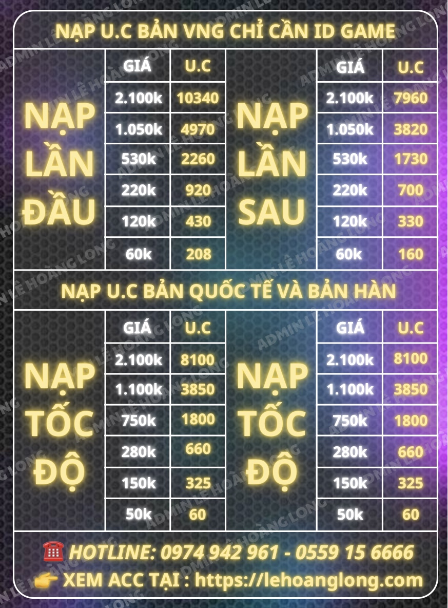 Bảng Giá Nạp UC